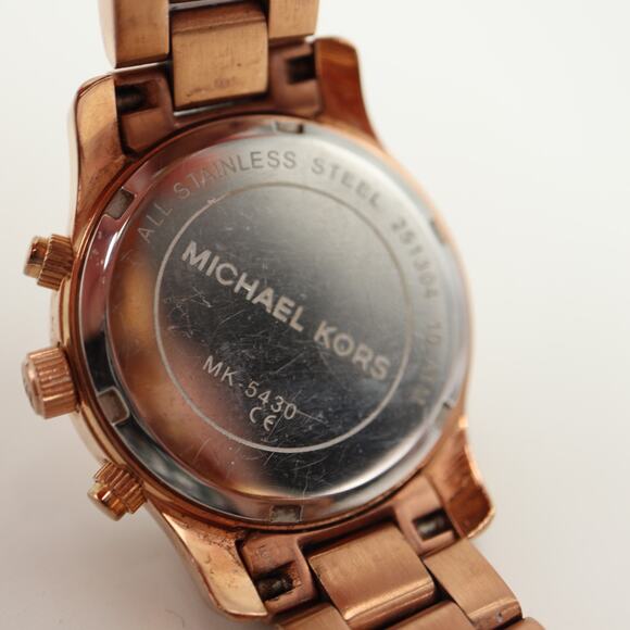 Michael Kors Rose Gold Tone Mecaquartz Chronograph Watch 33mm Date w New Battery - Picture 15 of 15